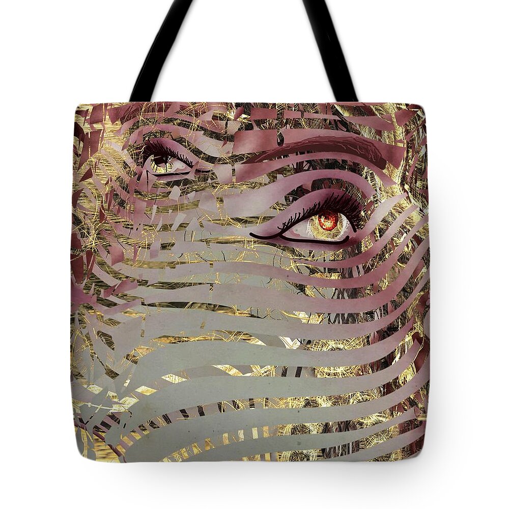 Modern Abstract Art Tote Bag featuring the mixed media Mask What Hides 4 by Joan Stratton