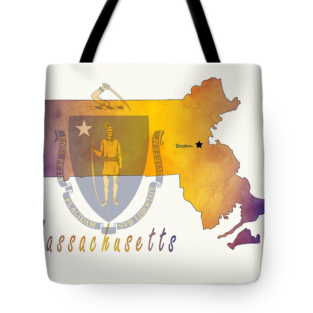 Art & Collectibles Tote Bag featuring the painting Massachusetts Watercolor Map Style 2 by Greg Edwards