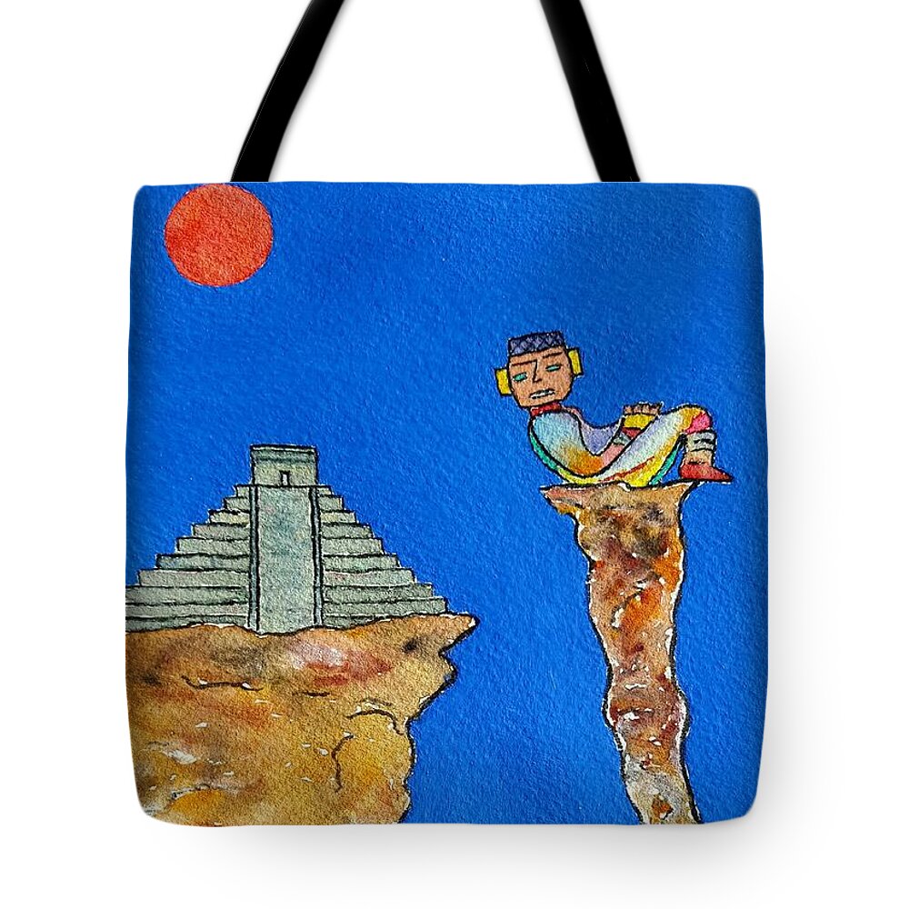 Watercolor Tote Bag featuring the painting Mayan Sun Lore by John Klobucher