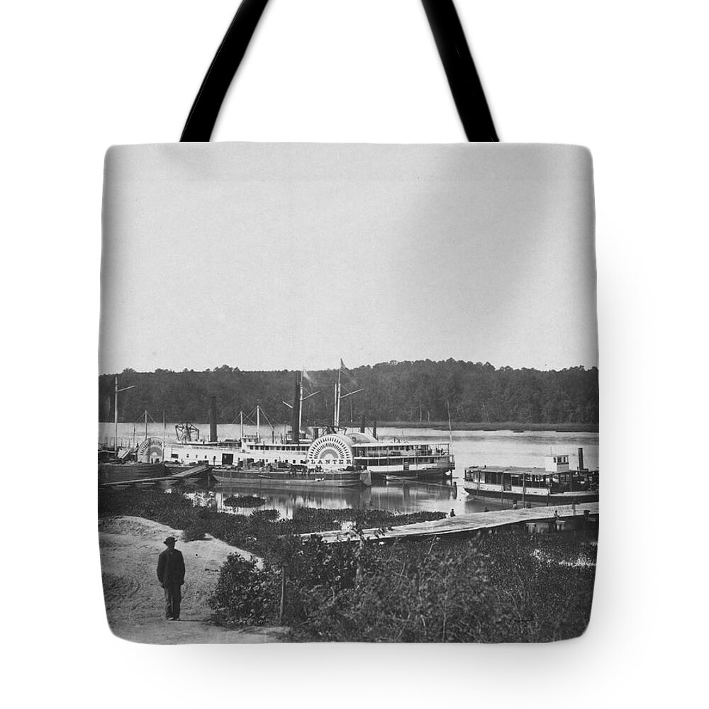 Civil War Tote Bag featuring the painting Medical supply boat, Appomattox Landing, Virginia by 