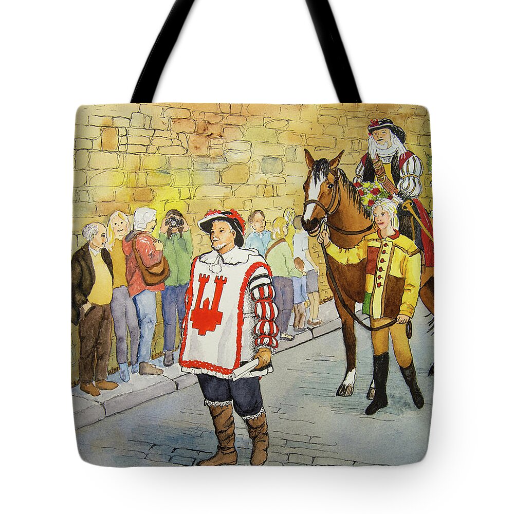 Parade Tote Bag featuring the painting Medieval Parade in Germany by Margaret Zabor