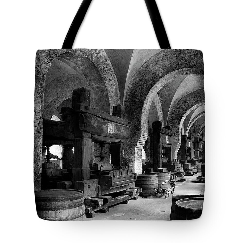 Arch Tote Bag featuring the photograph Medieval Wine Cellar by Ollo