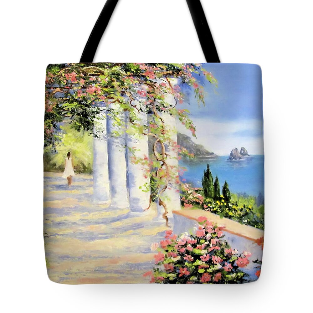 Flowers Tote Bag featuring the painting Mediterranean Stroll by Joel Smith