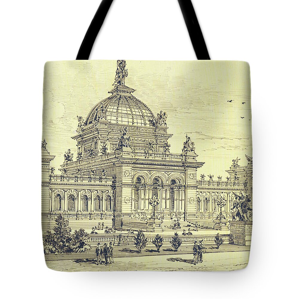 Memorial Hall Tote Bag featuring the drawing Memorial Hall, Centennial by Benjamin Linfoot