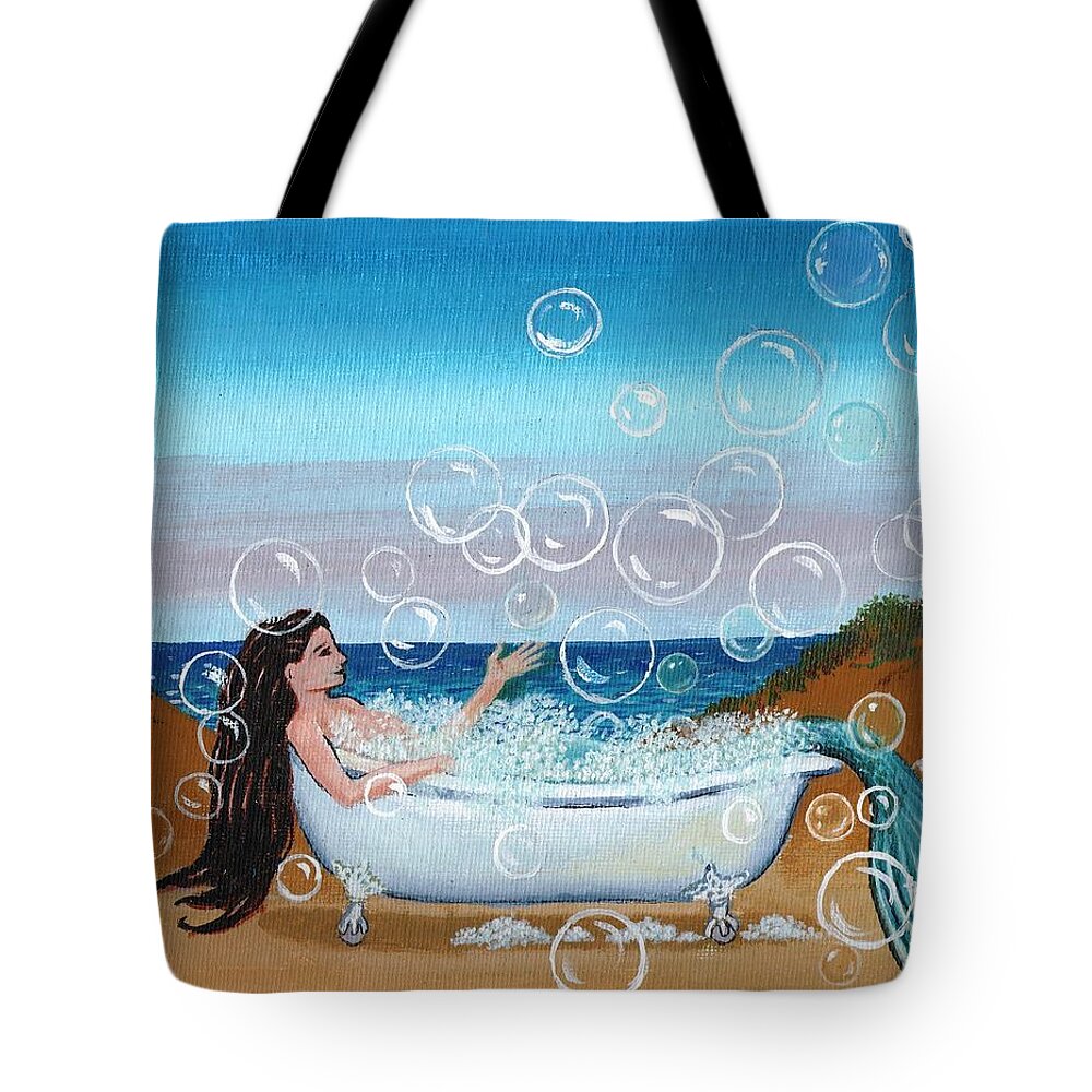 Mermaids Tote Bag featuring the painting Mermaid Bubble Bath by James RODERICK