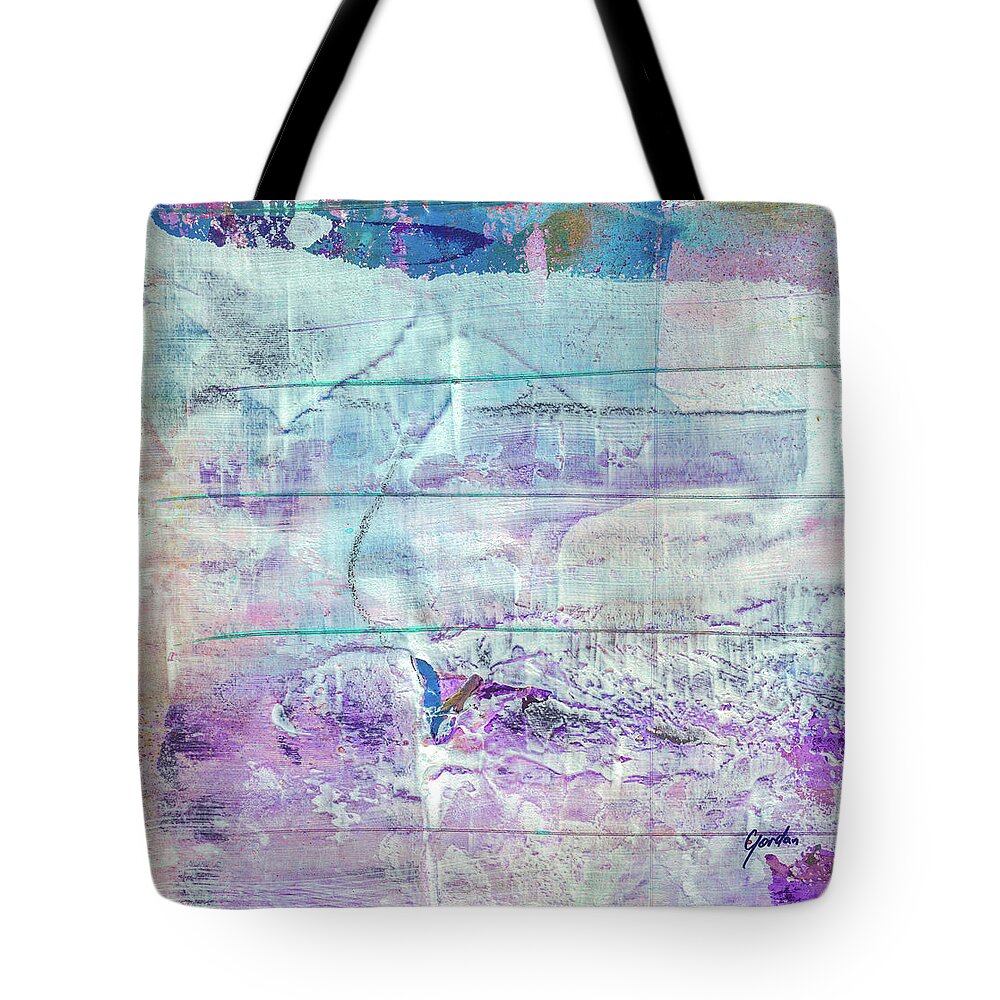 Abstract Tote Bag featuring the painting Mermaid Dream - Bright Pastel Tone Purple And White Abstract Art by Modern Abstract