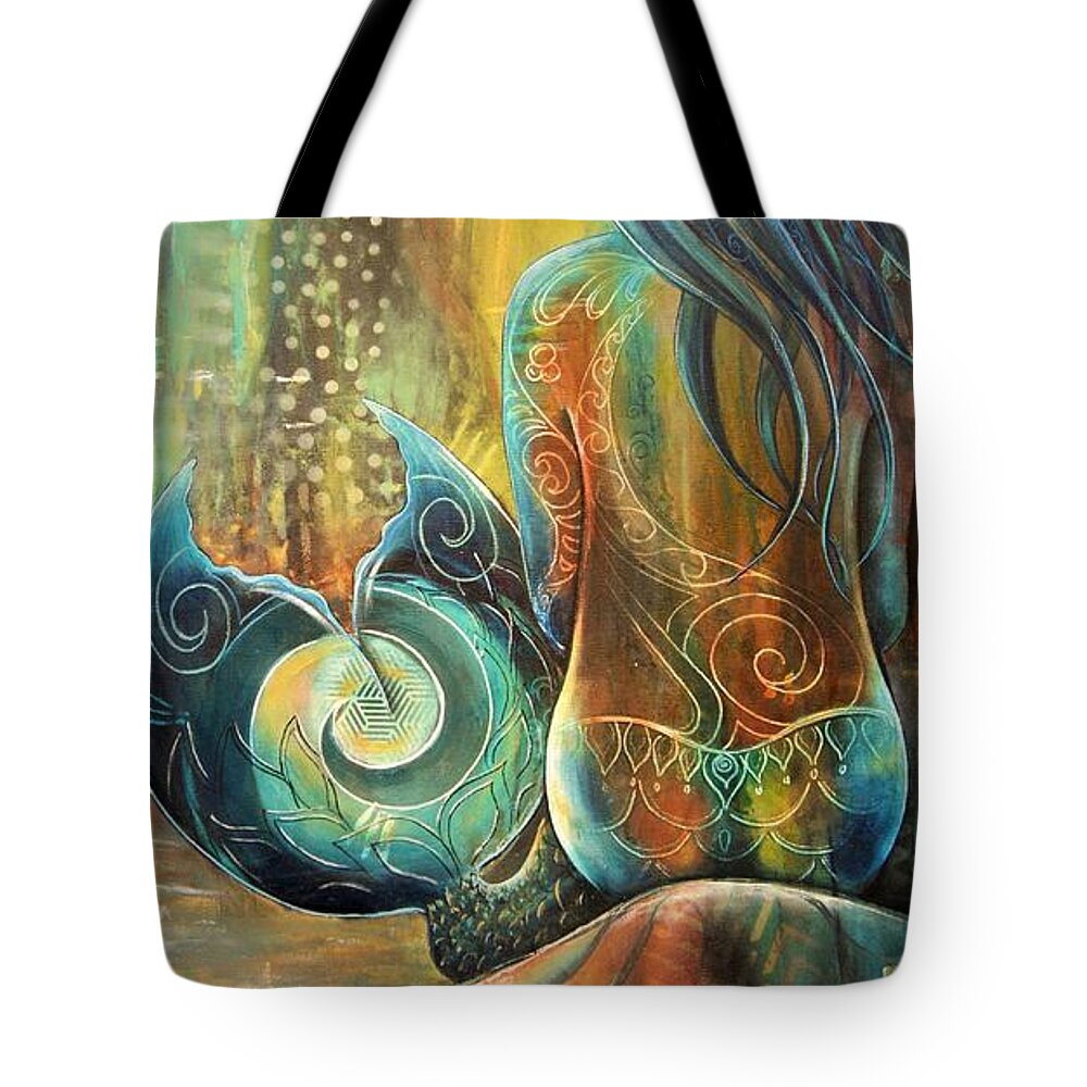 Mermaid Tote Bag featuring the painting Mermaid Girl by Reina Cottier