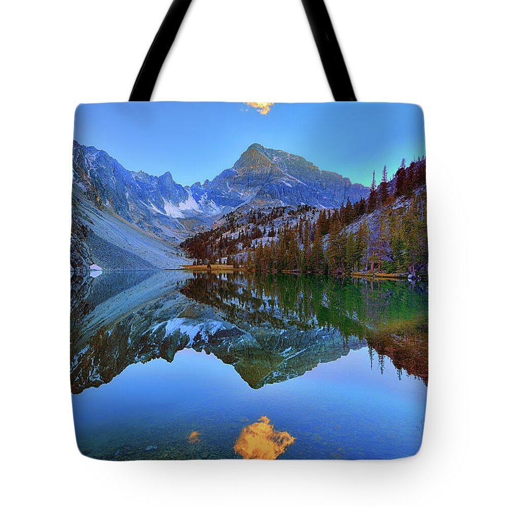 Merriam Lake Tote Bag featuring the photograph Merriam Mirror by Greg Norrell