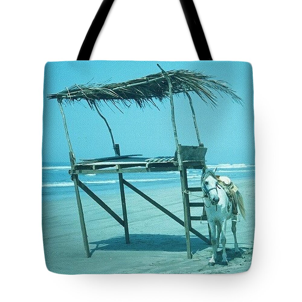 Horse Tote Bag featuring the photograph Mexican lifeguard stand by Fred Bailey