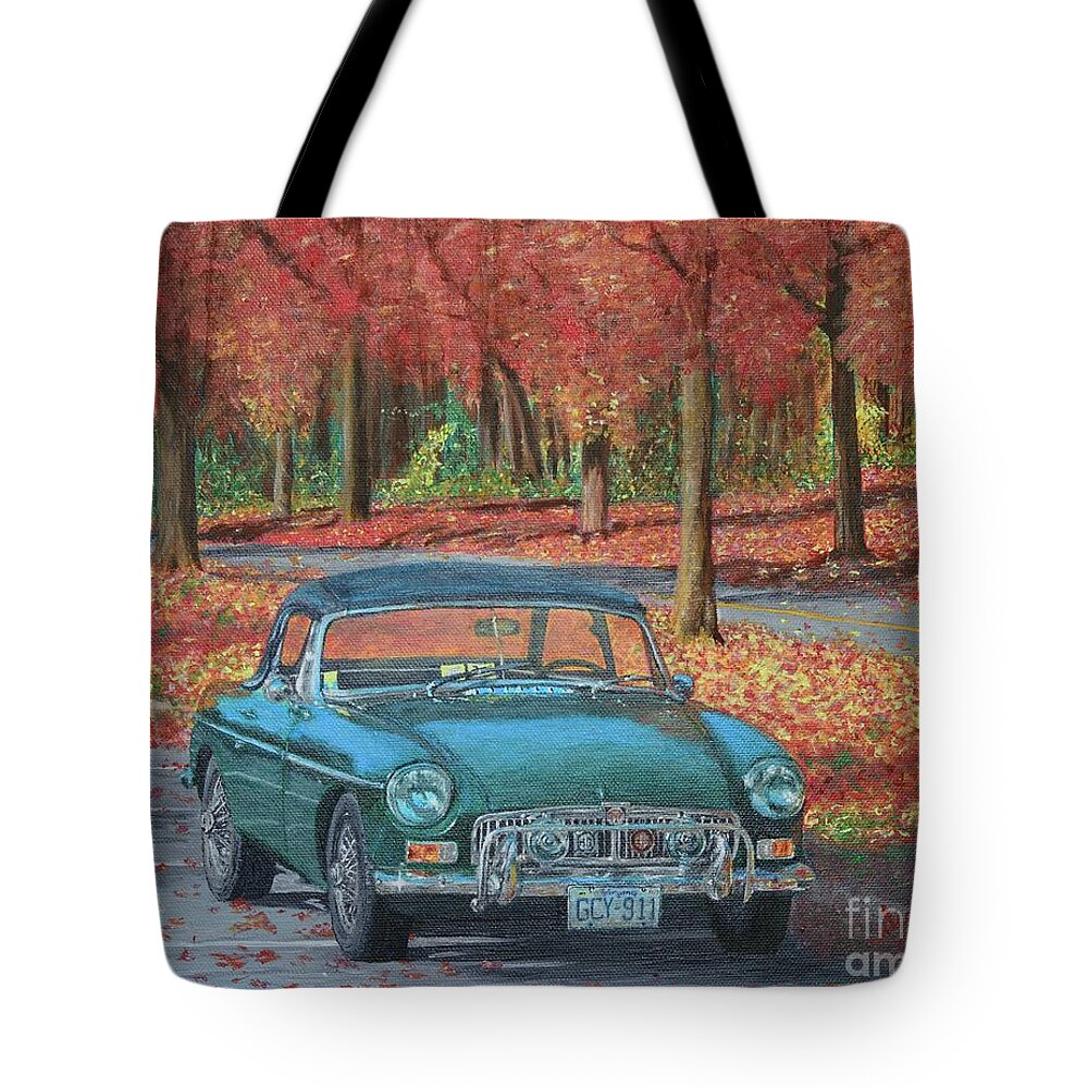 Mg Tote Bag featuring the painting MGB in Autumn by Aicy Karbstein
