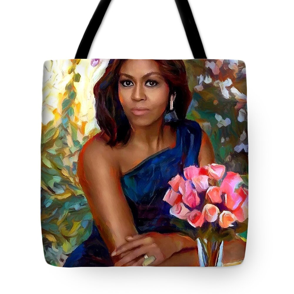 Michelle Obama Painting Tote Bag featuring the painting Michelle Obama painting by Carl Gouveia