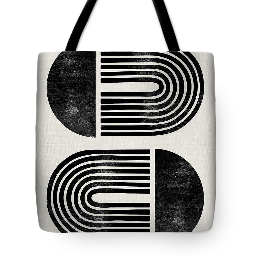 Black And White Tote Bag featuring the mixed media Mid Century Abstract Geometric III by Naxart Studio