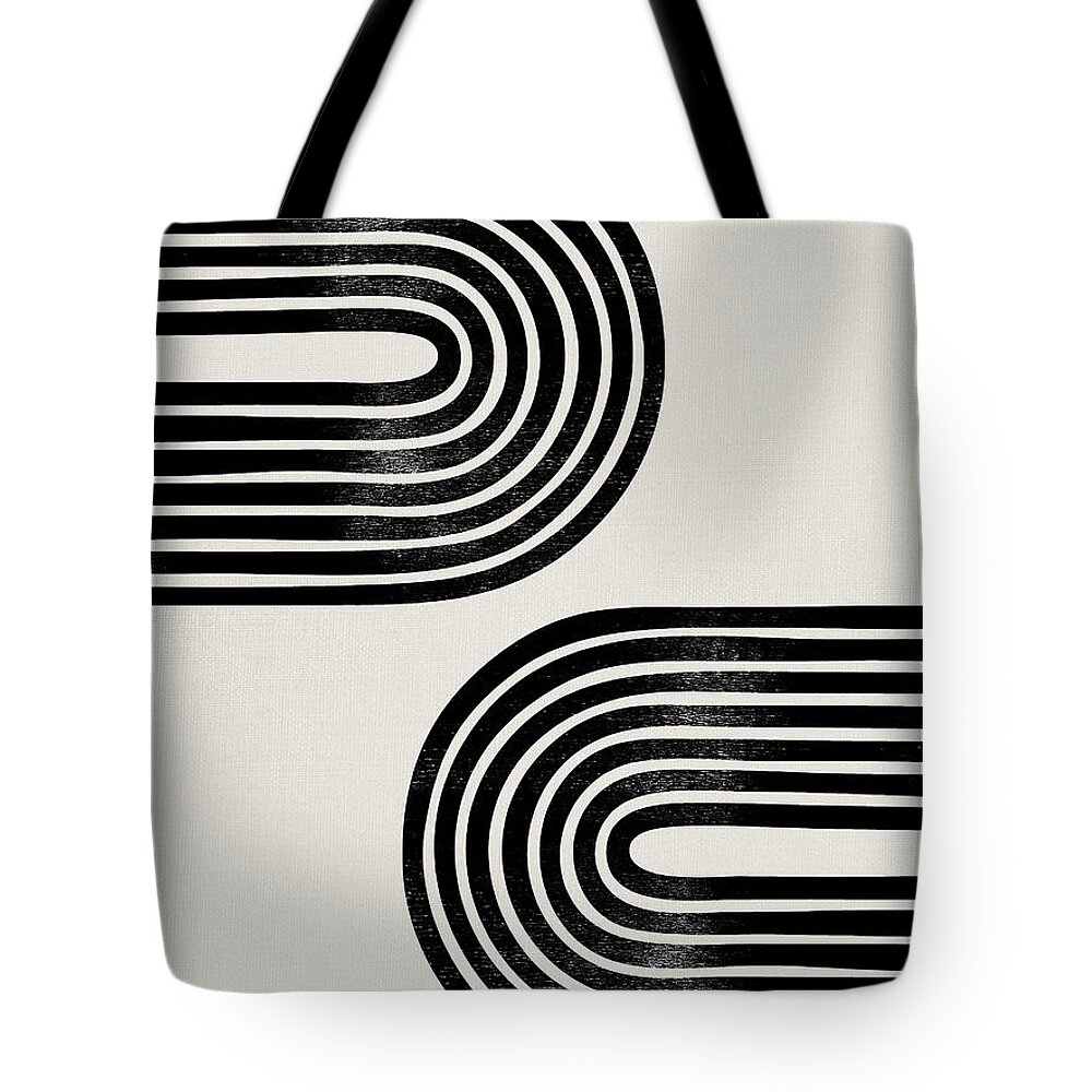 Black And White Tote Bag featuring the mixed media Mid Century Abstract Geometric by Naxart Studio