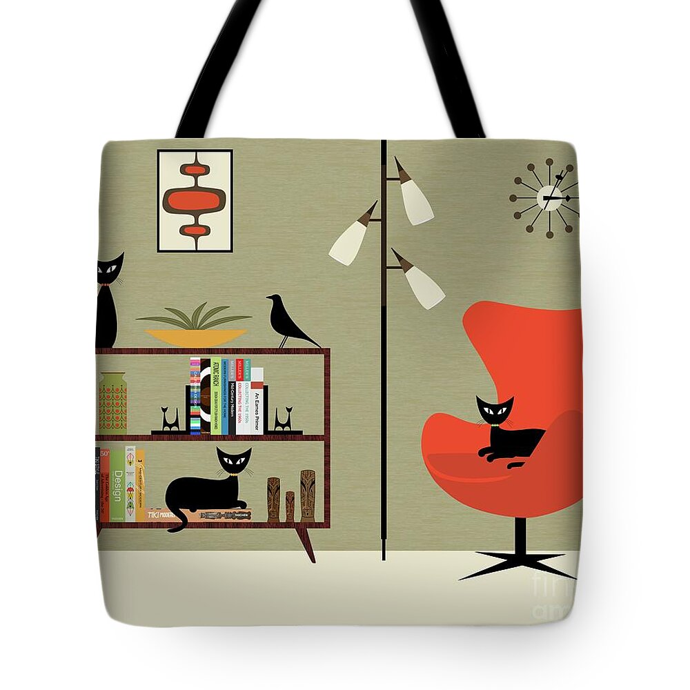 Mid Century Modern Tote Bag featuring the digital art Mid Century Bookcase Room by Donna Mibus