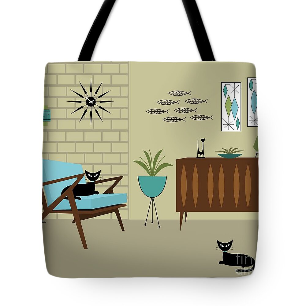 Mid Century Modern Tote Bag featuring the digital art Mid Century Modern Room by Donna Mibus