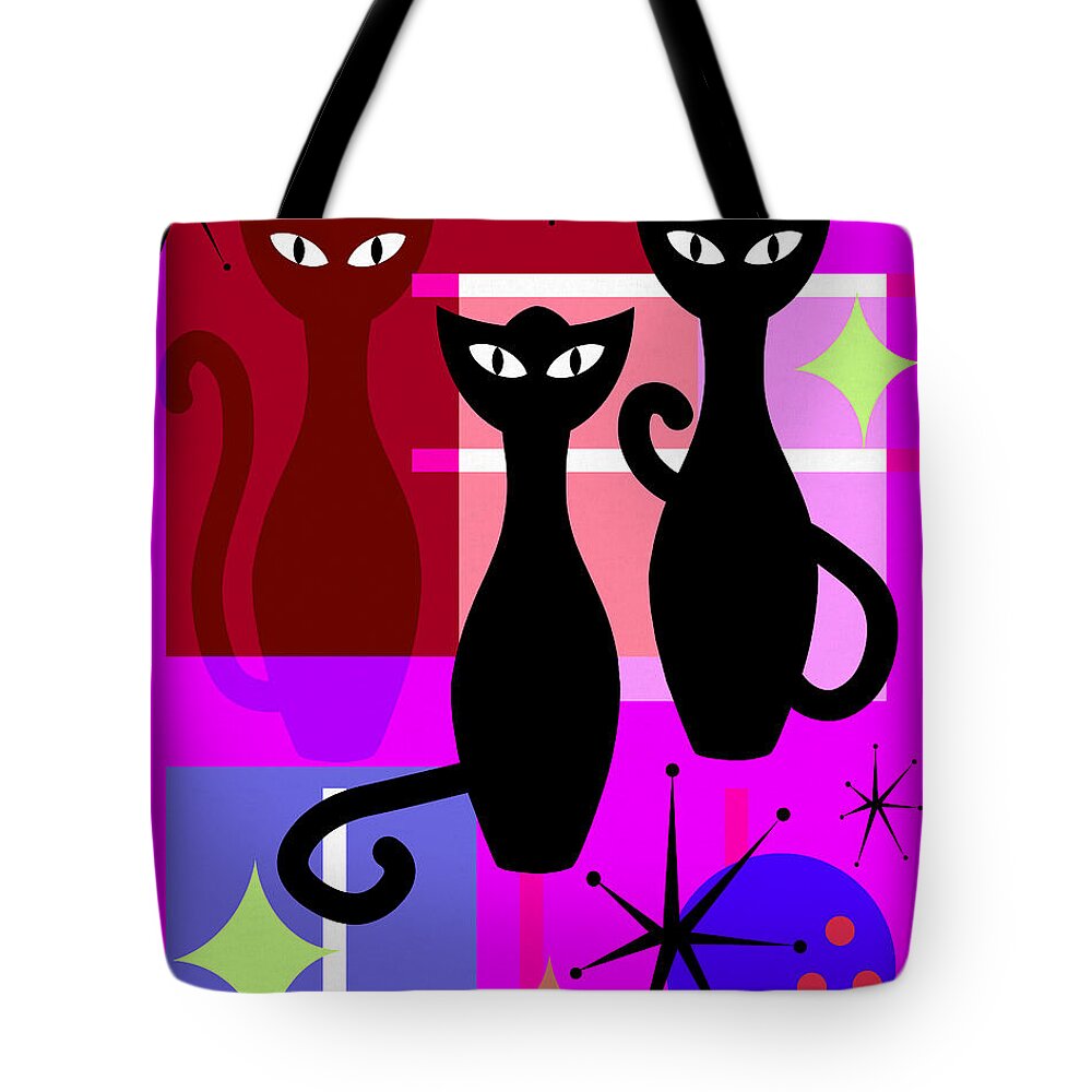 Wingsdomain Tote Bag featuring the digital art Mid Century Modern Abstract MCM Bowling Alley Cats 20190113 m103 by Wingsdomain Art and Photography