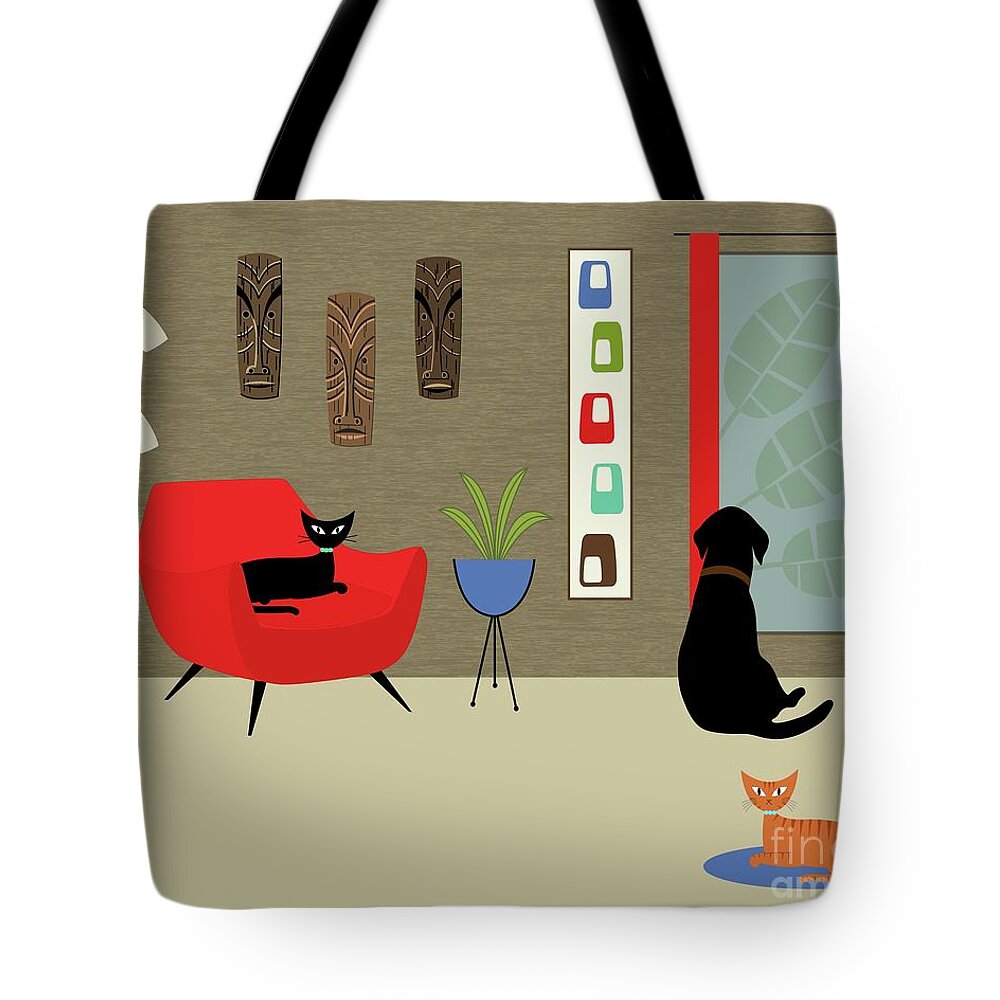 Mid Century Modern Tote Bag featuring the digital art Mid Century Modern Lab in Red by Donna Mibus