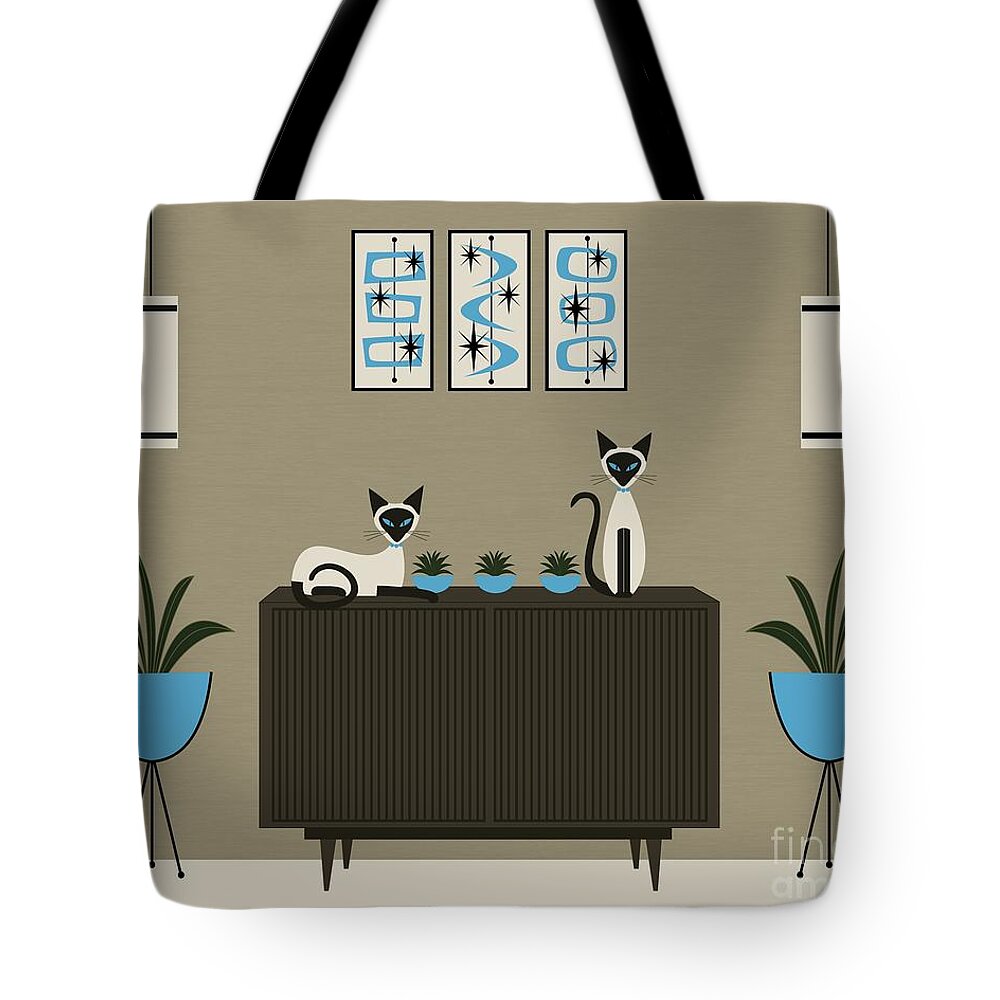 Mid Century Modern Tote Bag featuring the digital art Mid Century Modern Siamese Cats by Donna Mibus