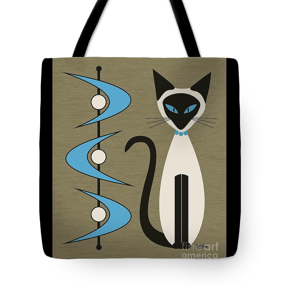Mid Century Modern Tote Bag featuring the digital art Mid Century Siamese with Boomerangs by Donna Mibus