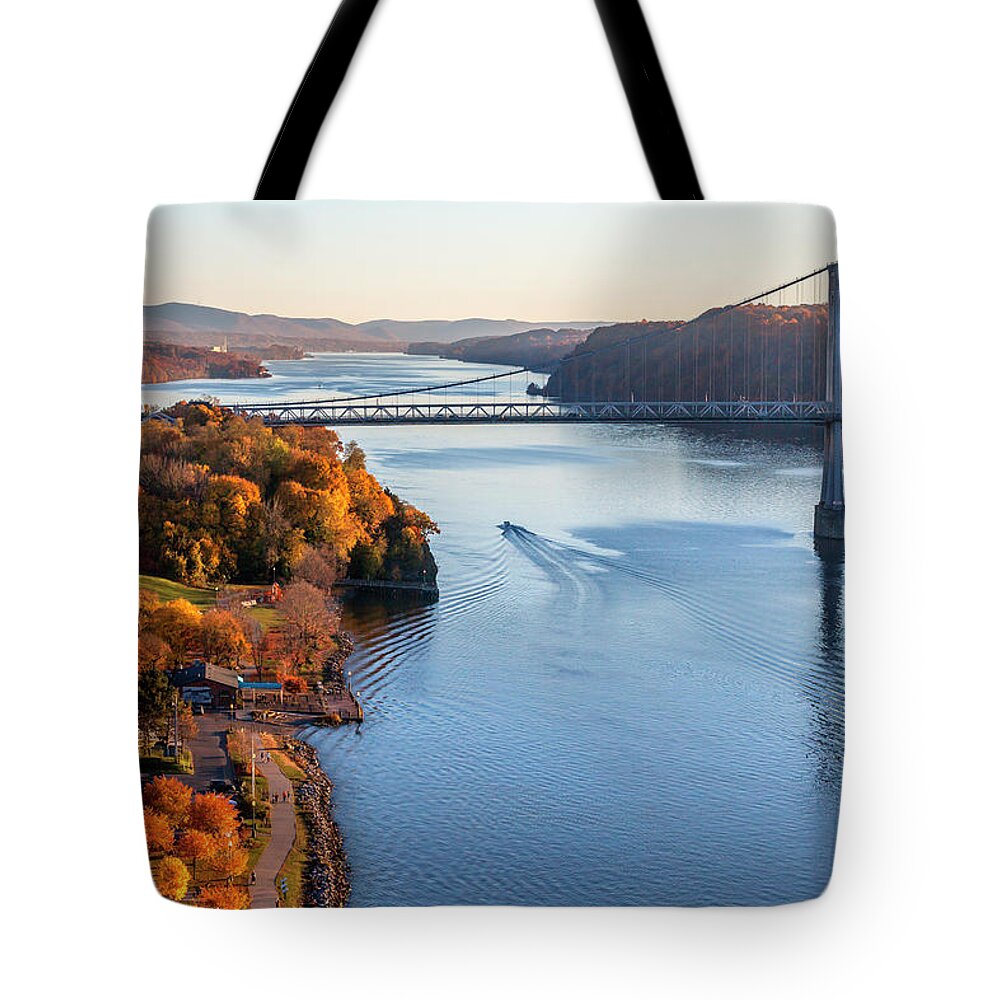 Estock Tote Bag featuring the digital art Mid Hudson Bridge & Hudson River, Ny by Lumiere