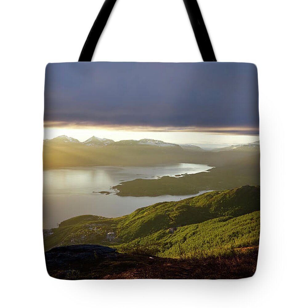 Grass Tote Bag featuring the photograph Midnight Sun, Narvik, Norway by Rusm
