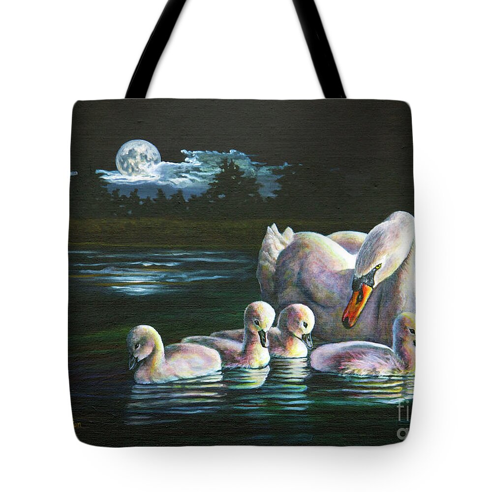 Swan Tote Bag featuring the painting Midnight Watch by Laurie Tietjen