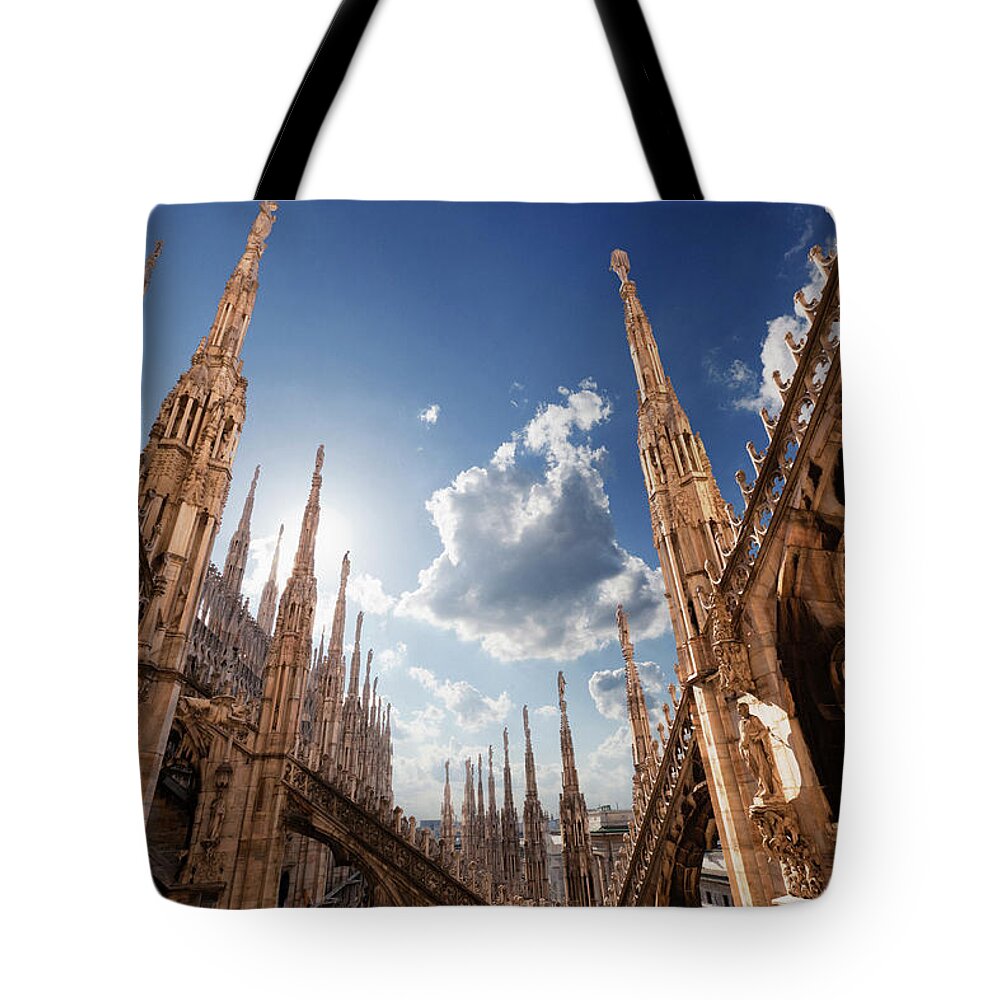 Estock Tote Bag featuring the digital art Milan, Cathedral, Italy by Guido Baviera