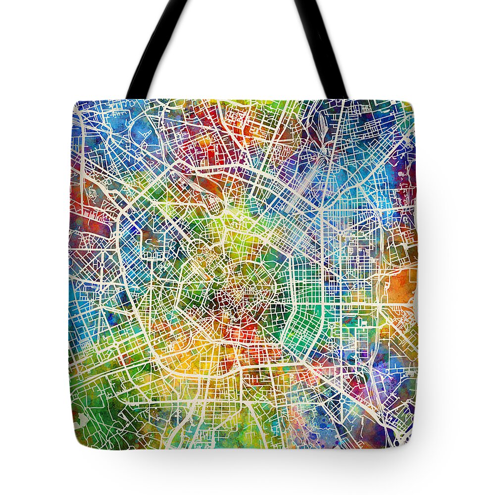 Milan Tote Bag featuring the digital art Milan Italy City Map by Michael Tompsett