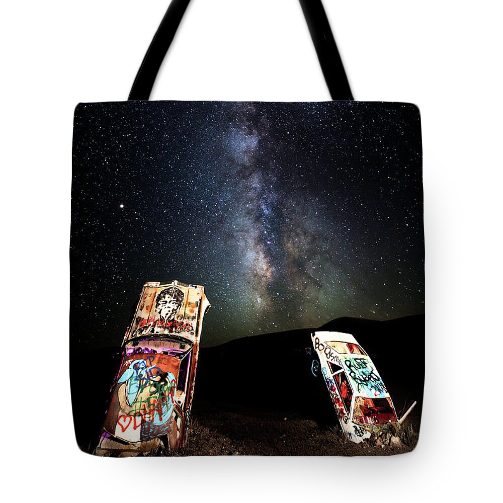 2018 Tote Bag featuring the photograph Milky Way Over Mojave Desert Graffiti 1 by James Sage