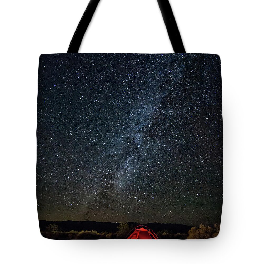 Tranquility Tote Bag featuring the photograph Milky Way Over Stovepipe Wells by Jan Maguire Photography