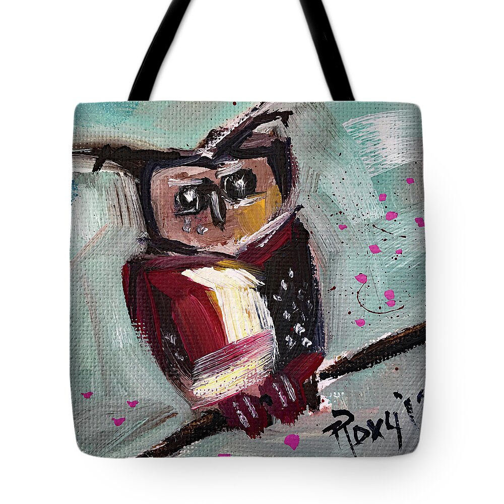 Owl Tote Bag featuring the painting Mini Owl 1 by Roxy Rich