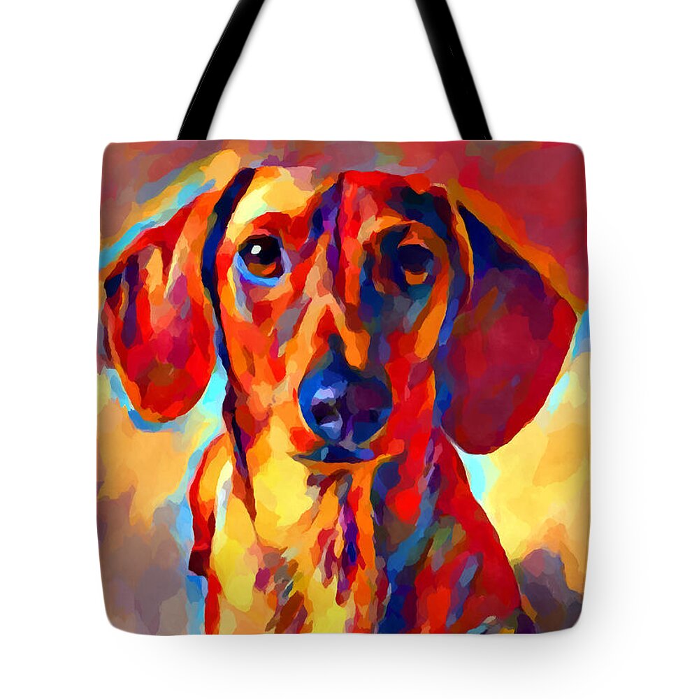 Miniature Dachshund Tote Bag featuring the painting Miniature Dachshund 2 by Chris Butler