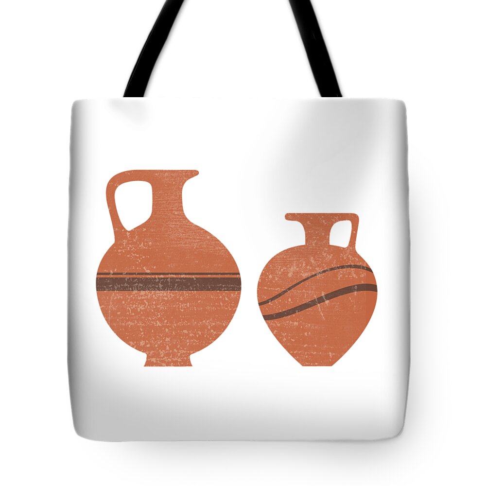 Abstract Tote Bag featuring the mixed media Minimal Abstract Greek Vase 20 - Oinochoe - Terracotta Series - Modern, Contemporary Print - Sienna by Studio Grafiikka