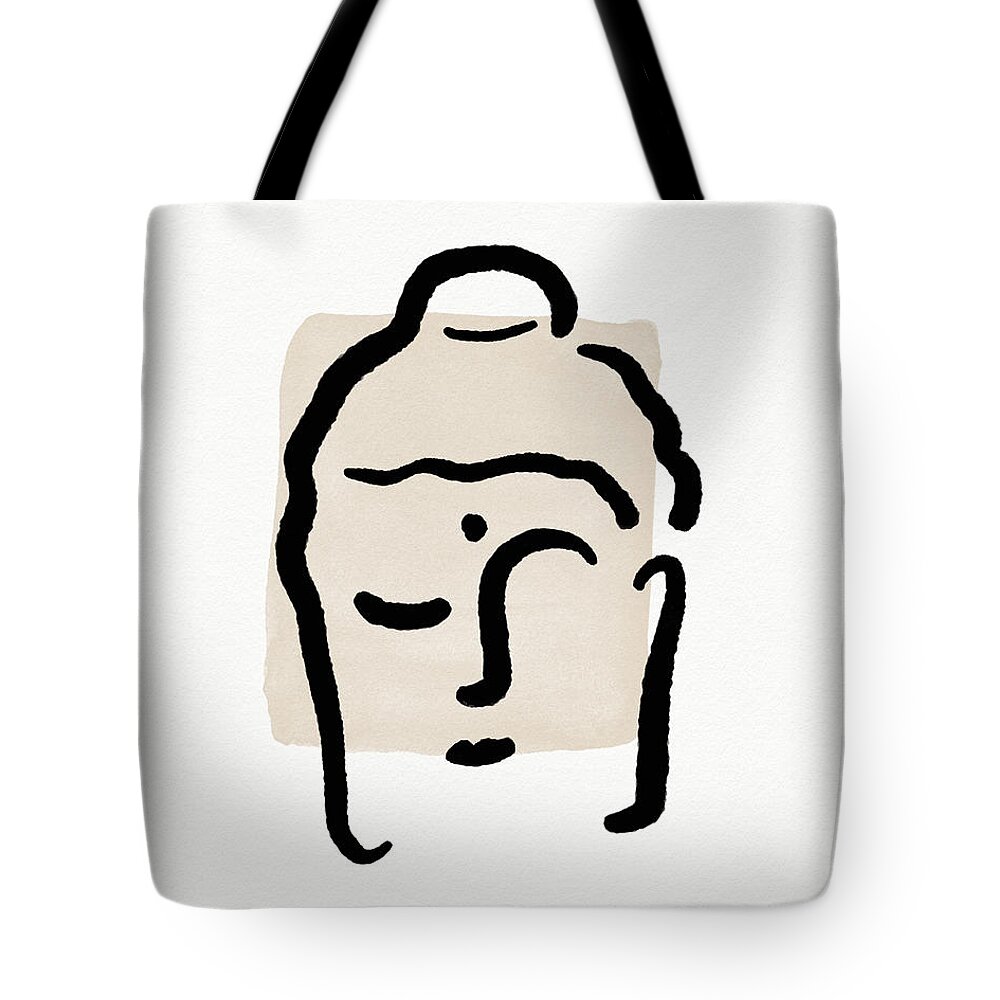 Minimal Tote Bag featuring the mixed media Minimal Buddha 4- Art by Linda Woods by Linda Woods