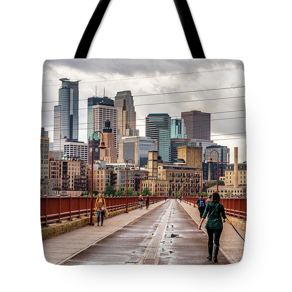 Minneapolis Tote Bag featuring the photograph Minneapolis Boarwalk by Framing Places