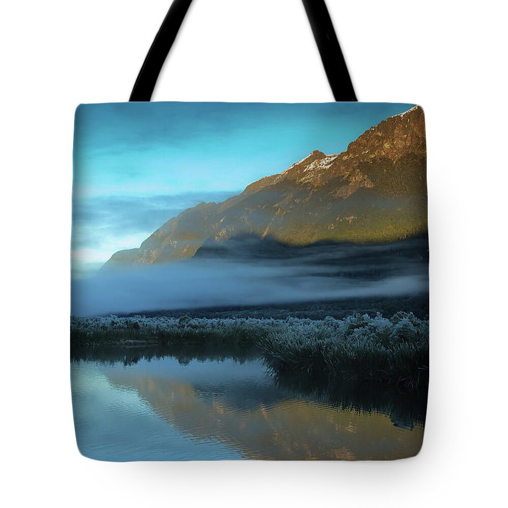 Tranquility Tote Bag featuring the photograph Mirror Lake New Zealand by By Pinnati Photography