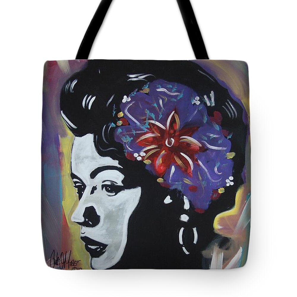 Billie Holiday Tote Bag featuring the painting Miss Holiday by Antonio Moore