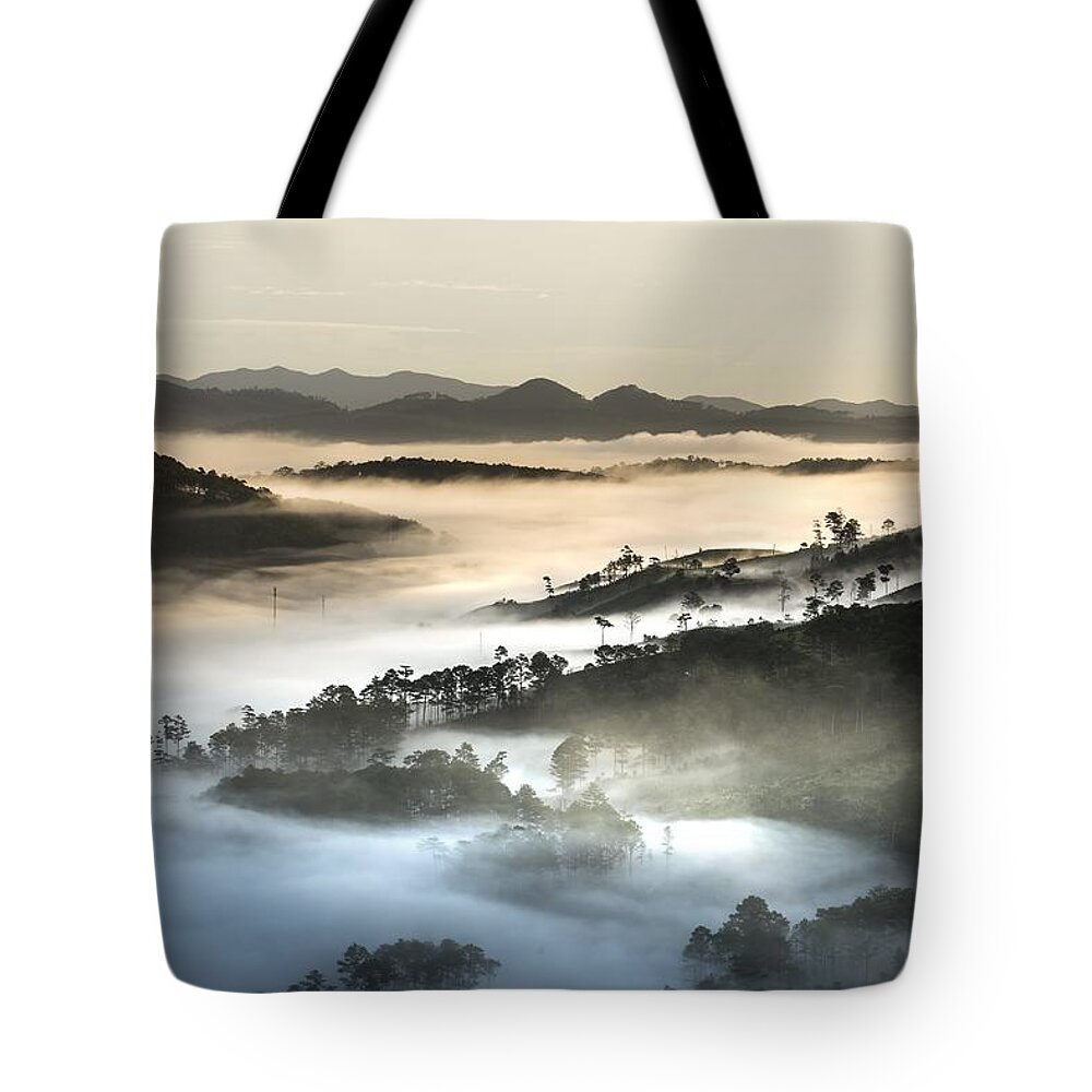 Landscape Tote Bag featuring the photograph Mist by Top Wallpapers