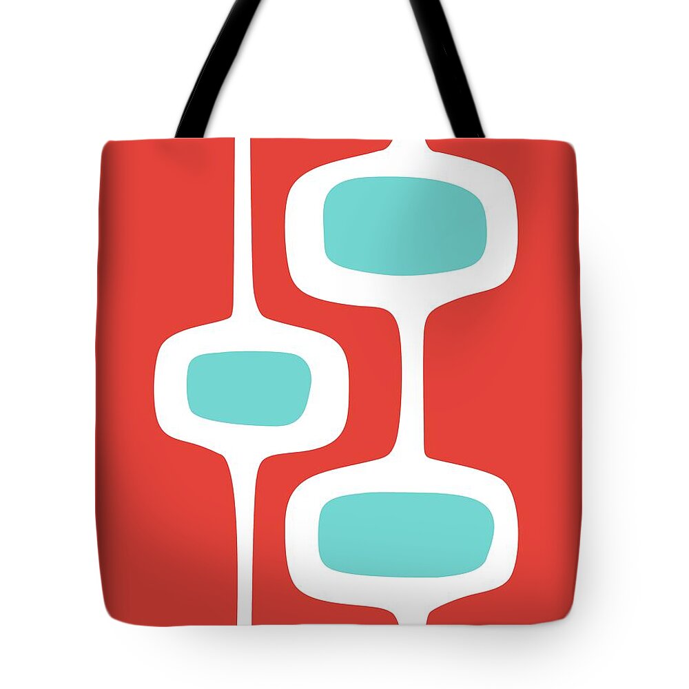 Mid Century Modern Tote Bag featuring the digital art Mod Pod 2 Turquoise on Red by Donna Mibus
