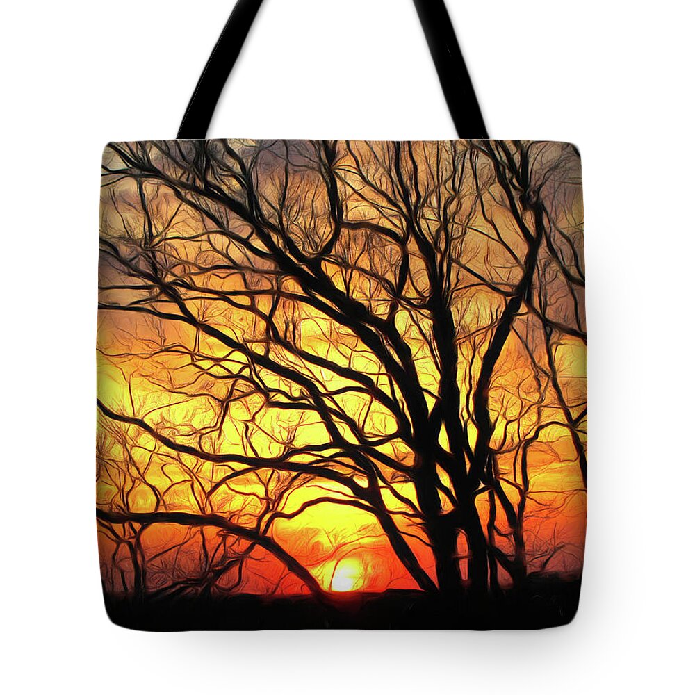 Landscape Tote Bag featuring the digital art Mohican Sunset by Susan Hope Finley