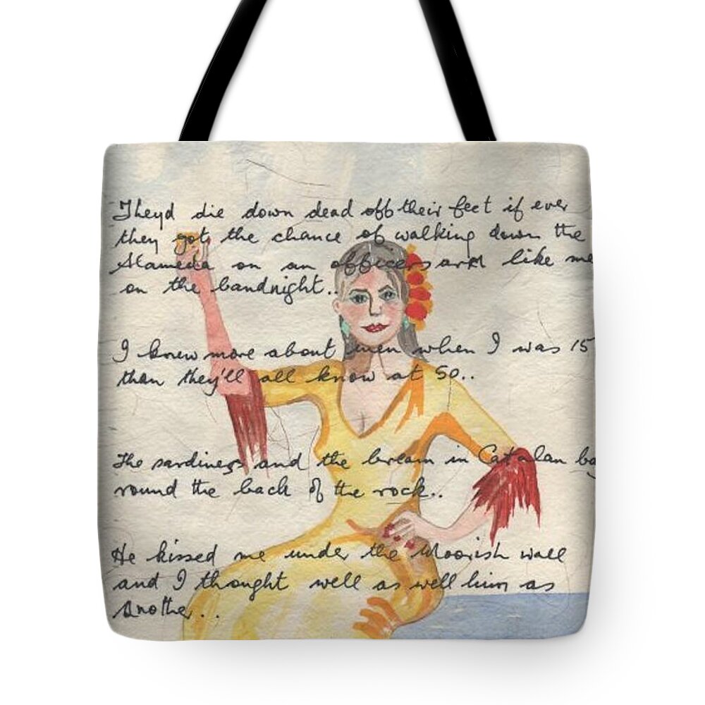 James Joyce Tote Bag featuring the painting Molly Bloom As A Young Girl In Gibraltar by Roger Cummiskey