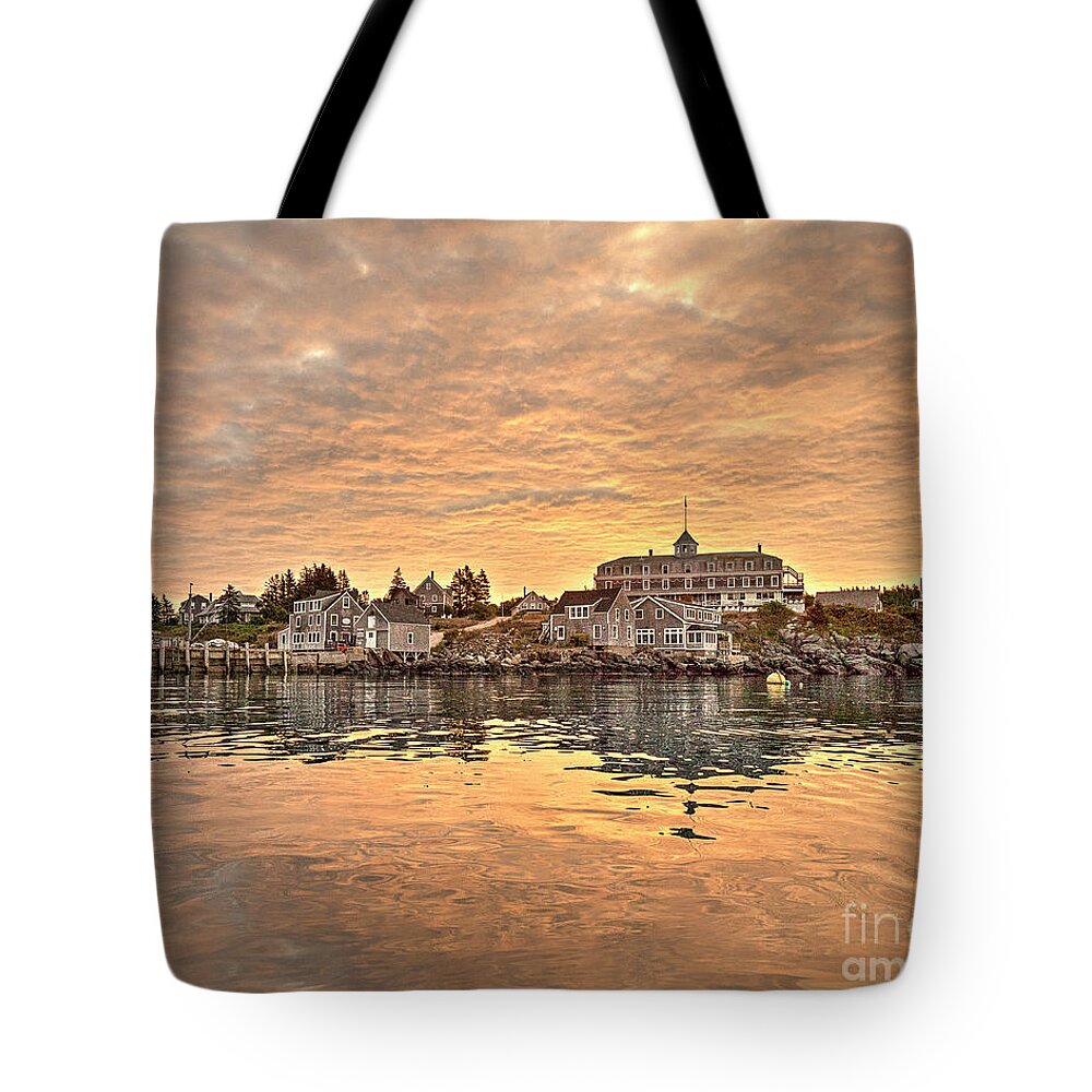 Maine Tote Bag featuring the photograph Monhegan Sunrise - Harbor View by Tom Cameron