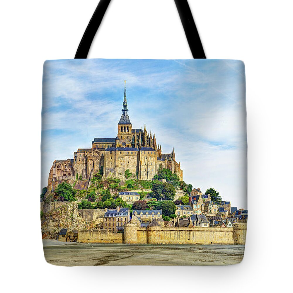 Mont Saint Michel Tote Bag featuring the photograph Mont Saint Michel at low tide by Weston Westmoreland
