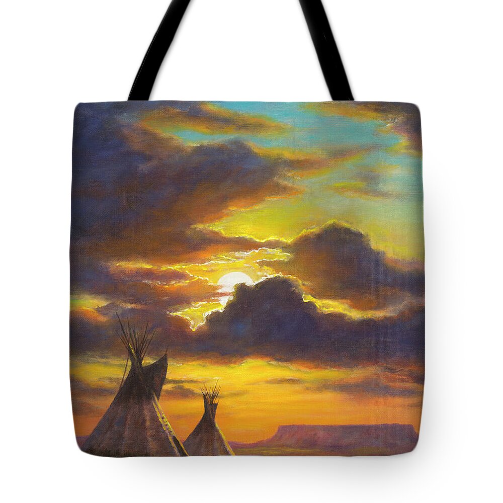 Sunset Tote Bag featuring the painting Montana Sky by Kim Lockman