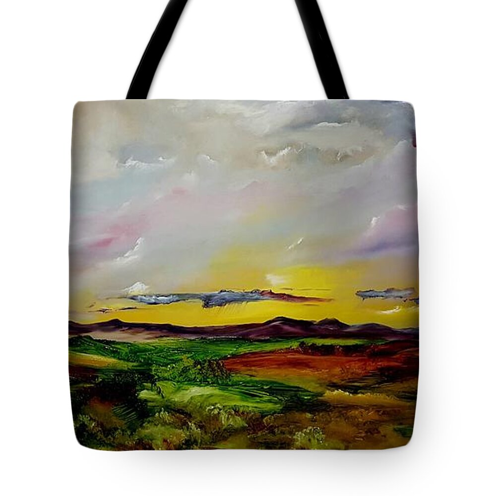 Montana Summer Storms Tote Bag featuring the painting Montana Summer Storms    5519 by Cheryl Nancy Ann Gordon