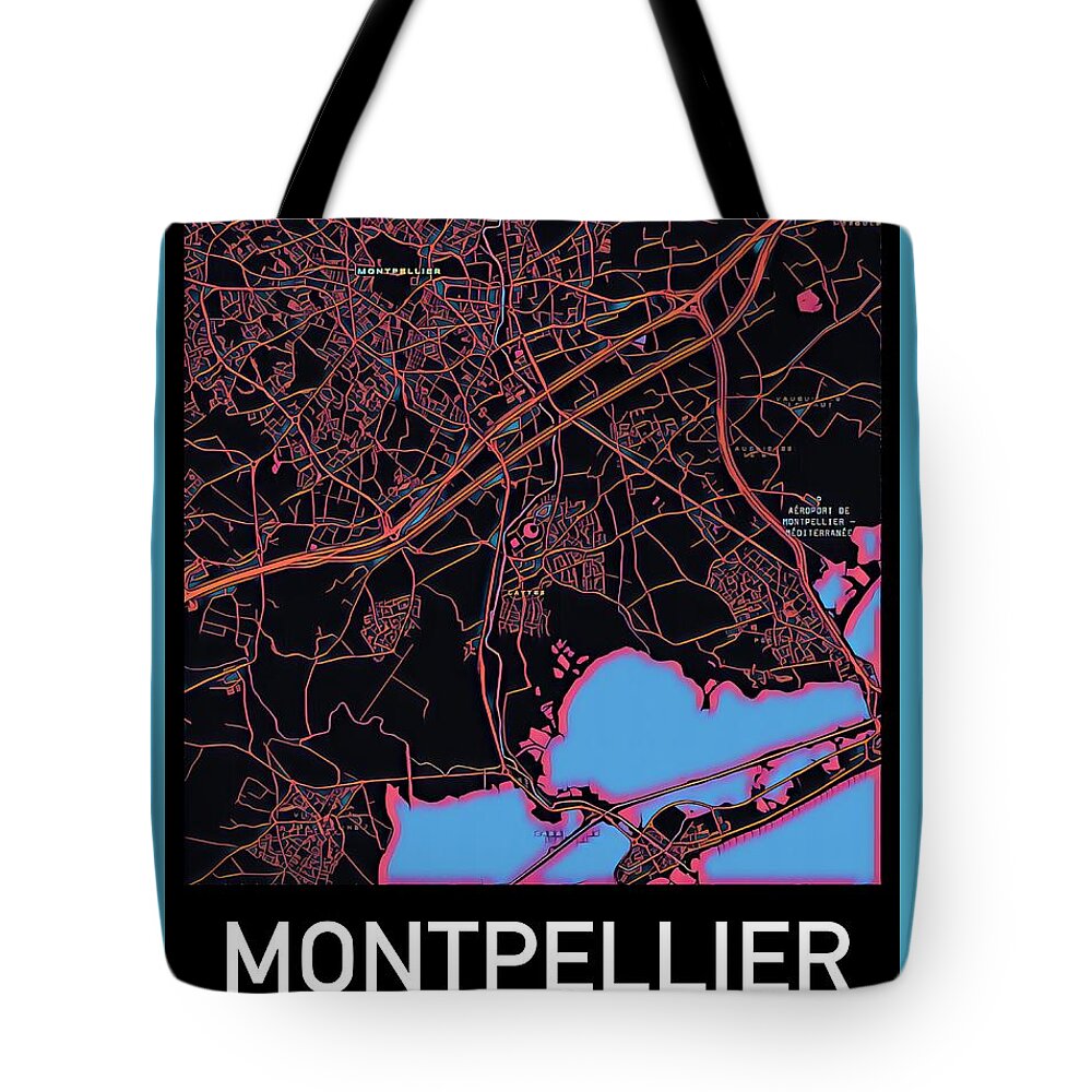 Montpellier Tote Bag featuring the digital art Montpellier City Map by HELGE Art Gallery