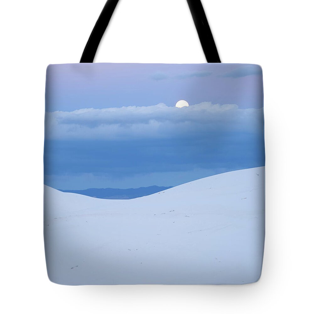 00557664 Tote Bag featuring the photograph Moon And Dune, White Sands Nm, New Mexico by Tim Fitzharris