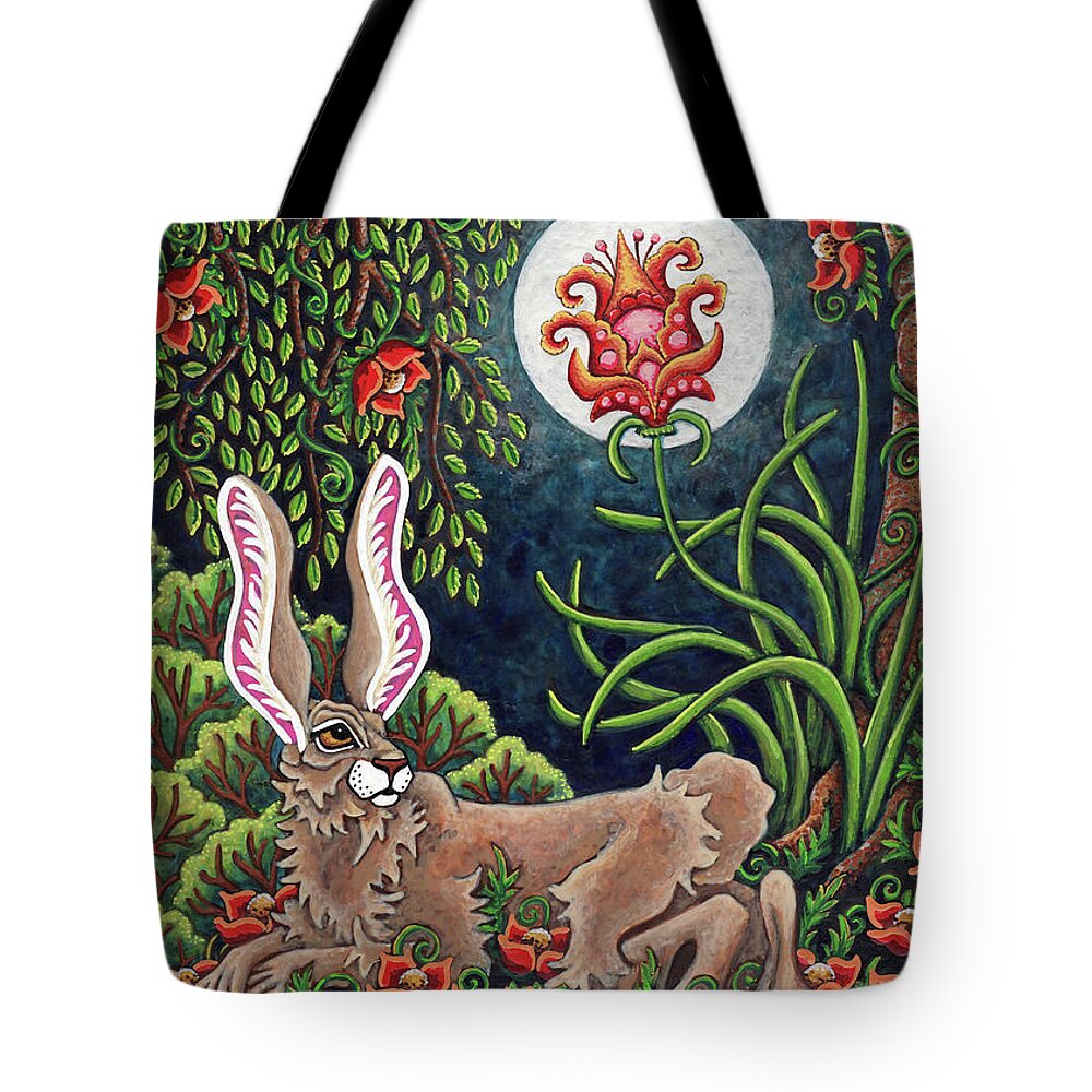Hare Tote Bag featuring the painting Moon Gazing Hare 2 by Amy E Fraser