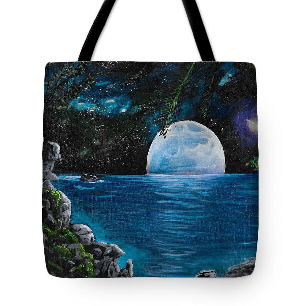 Blue Moon Tote Bag featuring the painting Moon light Island by David Bigelow