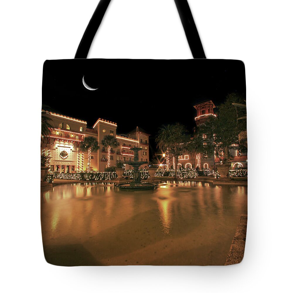 St Augustine Tote Bag featuring the photograph Moon over St Augustine by Robert Och